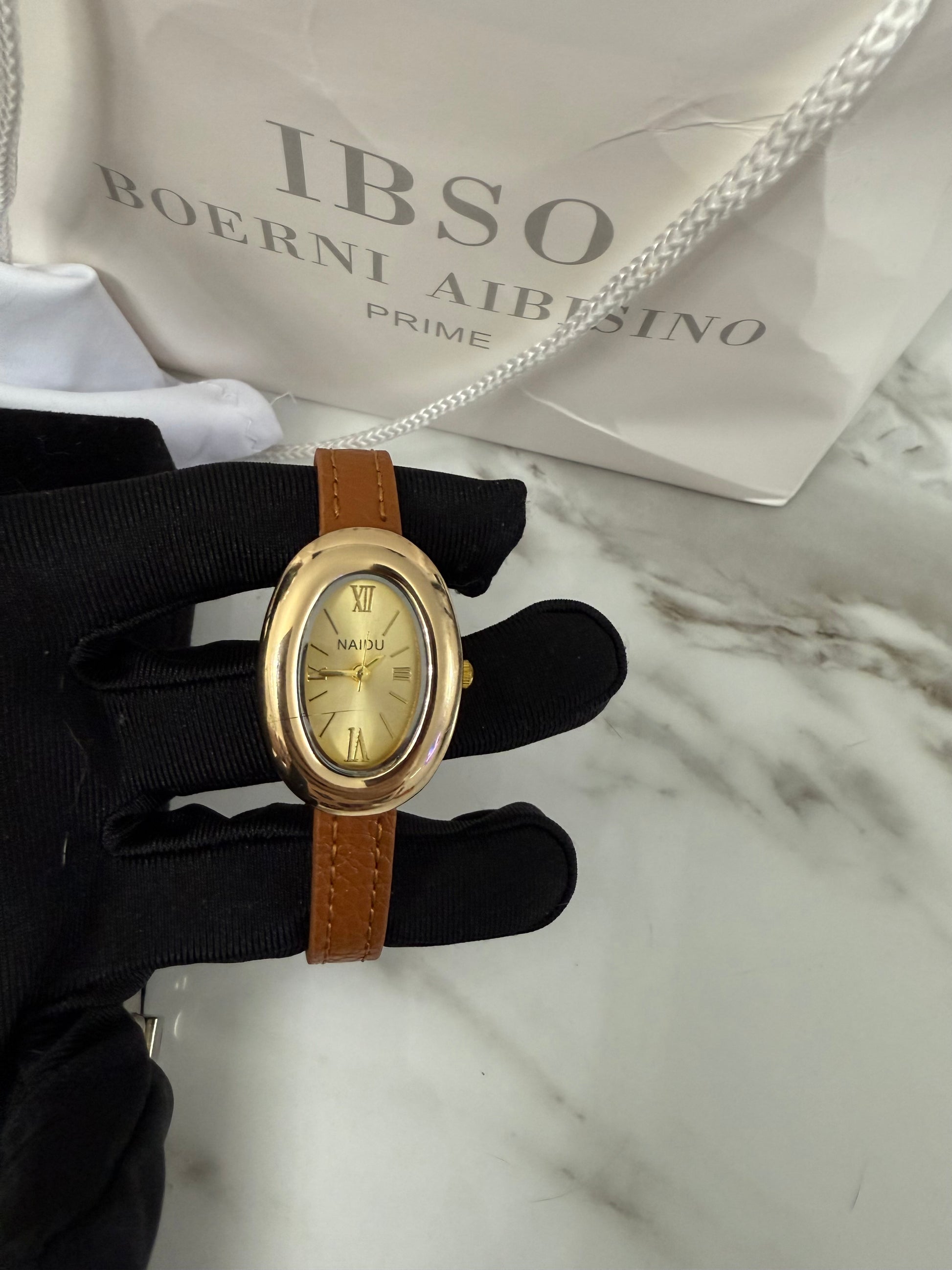 Burgundy luxury leather oval watch - PrettyCuteWrist