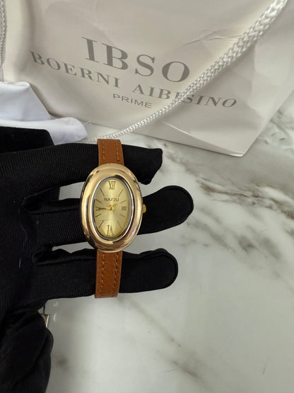 Burgundy luxury leather oval watch - PrettyCuteWrist