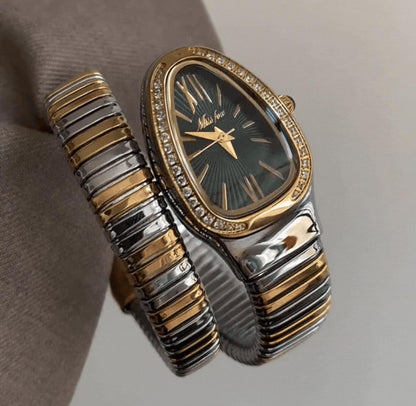 Luxury snake watch, Vintage women watch, gold watch,double circle design
