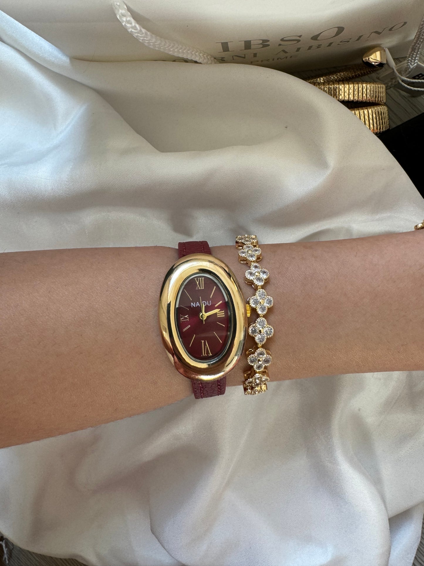 Gold Snake Luxury leather burgundy watch