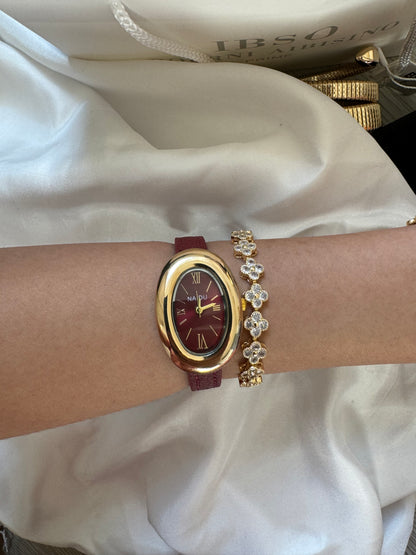 Gold Snake Luxury leather burgundy watch