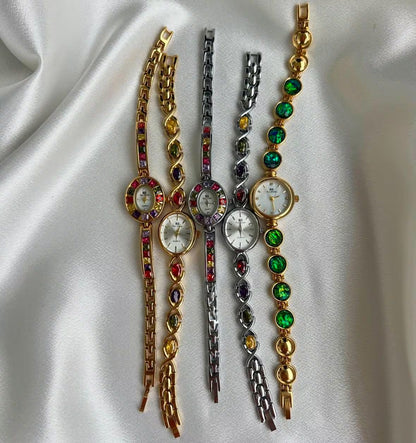 Vintage dainty gold gemstone women Watch