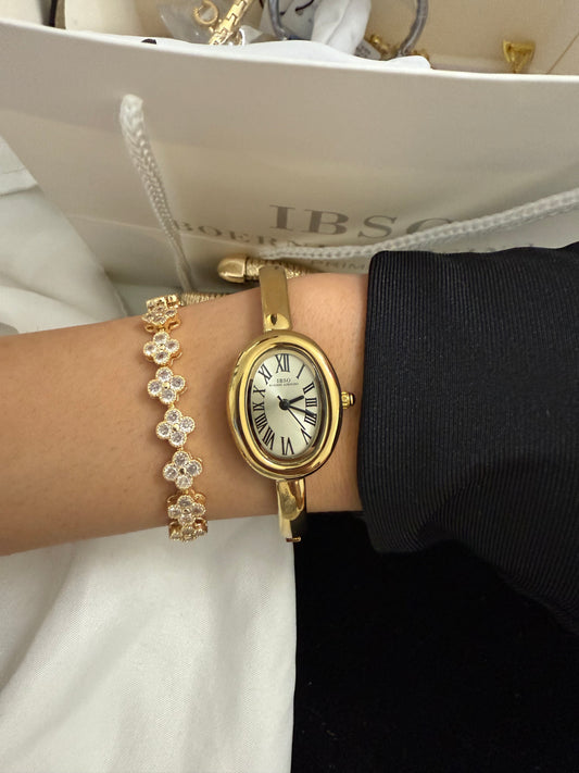 Gold bangle and gold dial watch watch | Vintage inspired