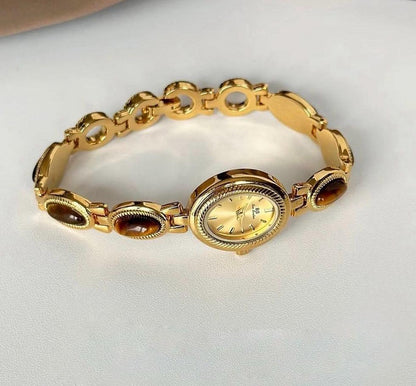 Gold old money tiger eyes brown watch | vintage inspired