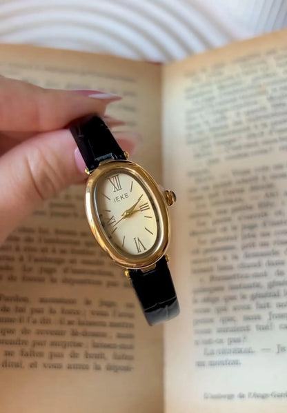 Leather gold watch | oval dial