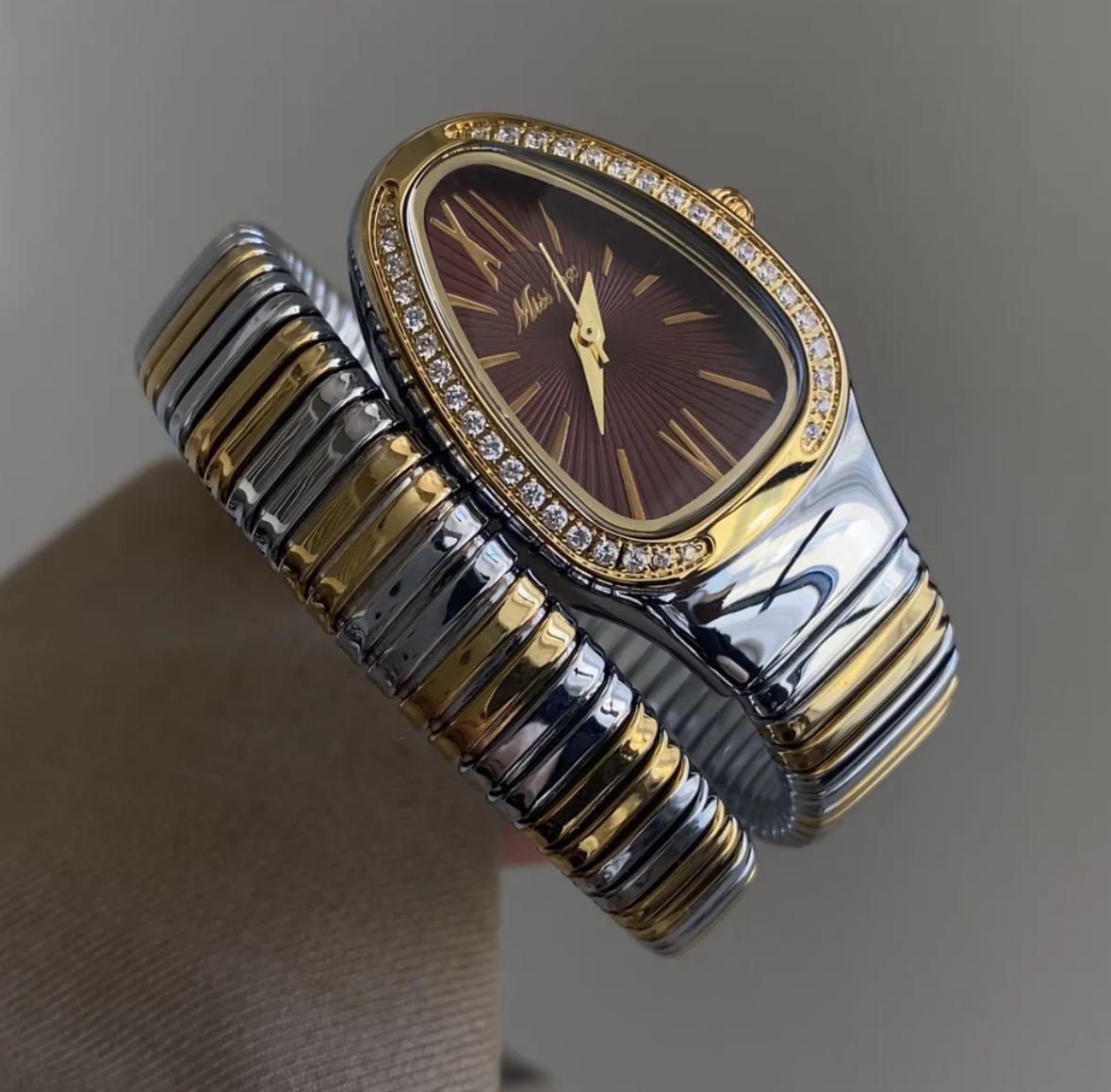 Luxury snake watch, Vintage women watch, gold watch,double circle design