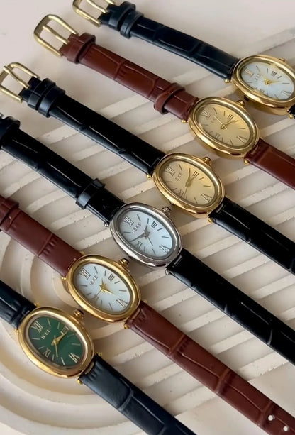 Leather gold watch | oval dial