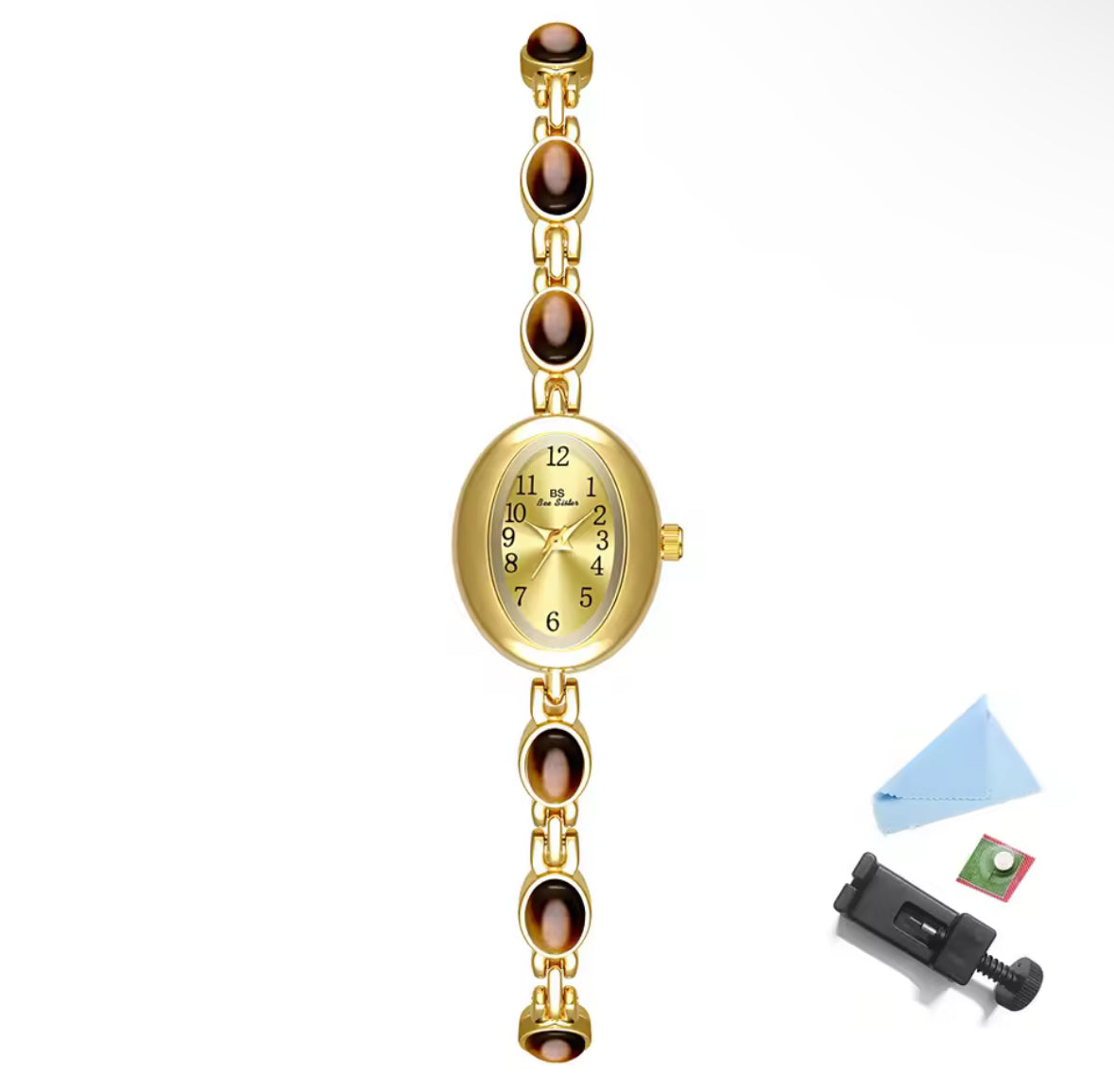 Montre vintage en or délicat, montre pour femme avec pierres précieuses