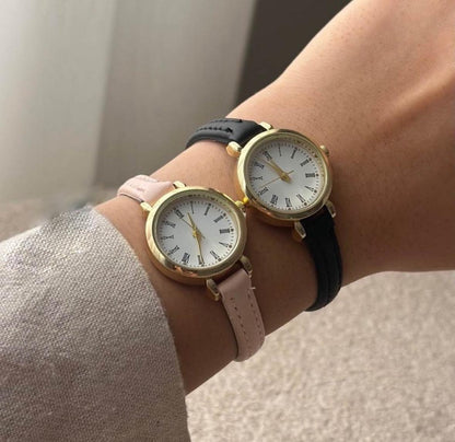 Montre femme vintage en cuir doré, montre vintage délicate, montre vintage en cuir doré