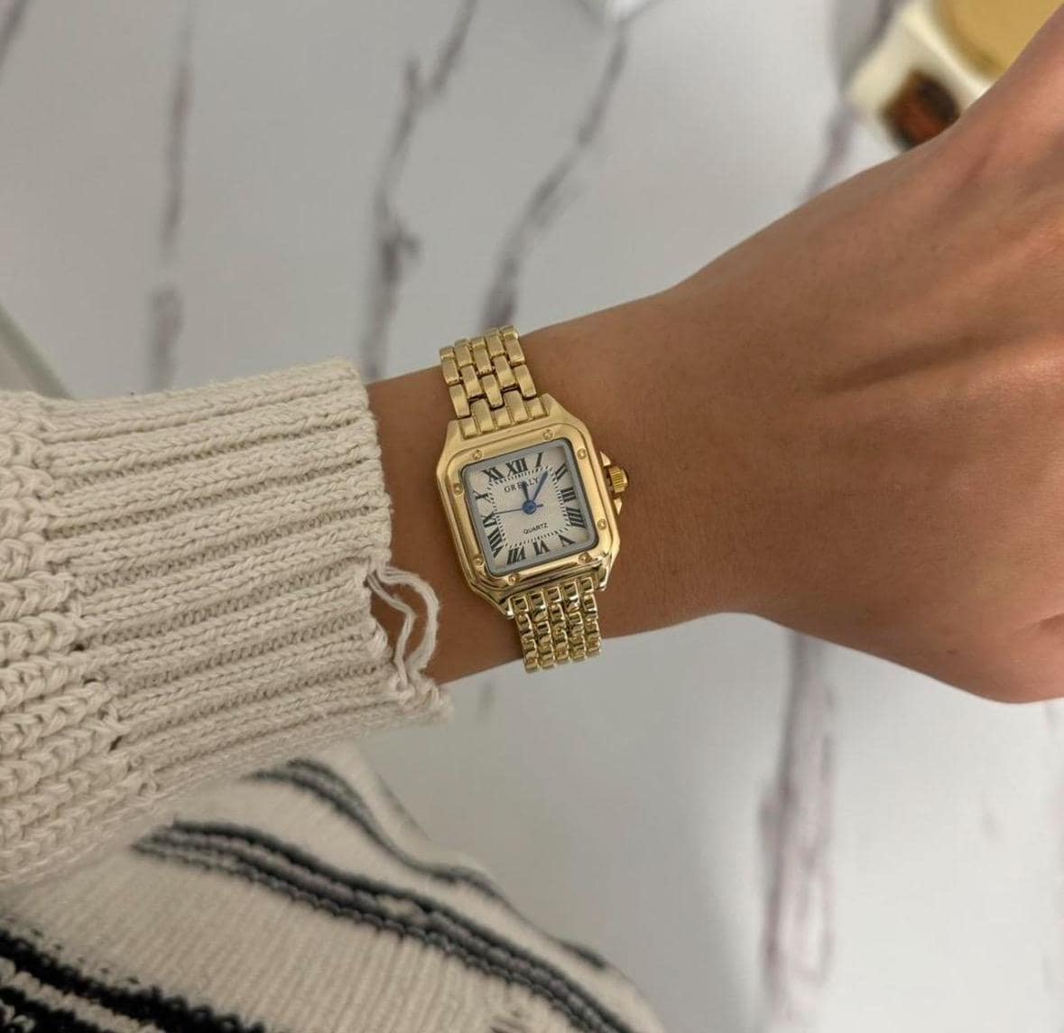 Square Dial Gold Vintage Women Panthere style Watch