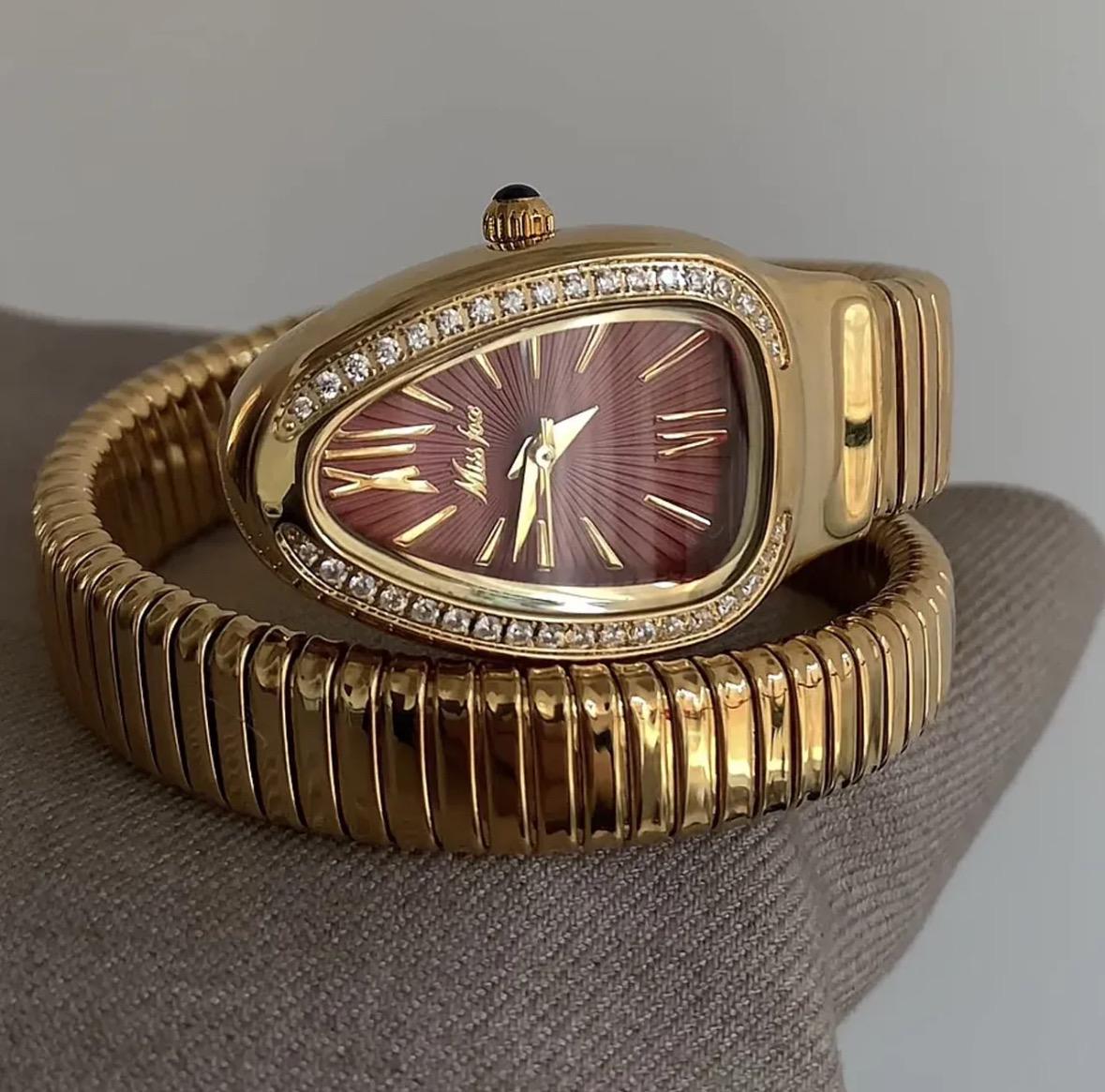 Luxury snake watch, Vintage women watch, gold watch,double circle design