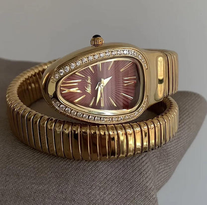 Luxury snake watch, Vintage women watch, gold watch,double circle design