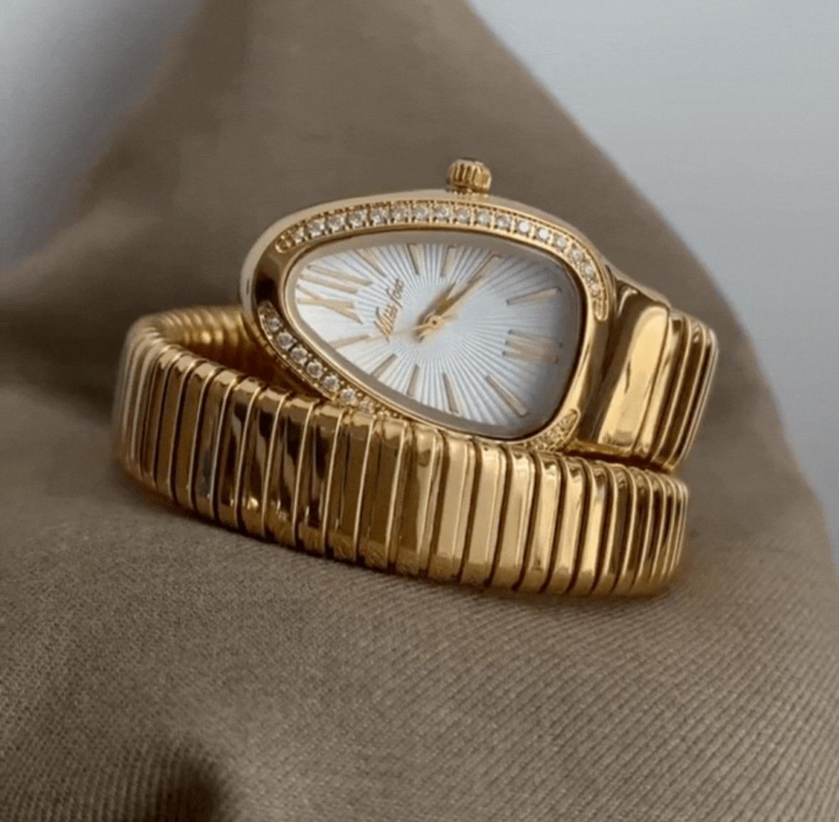 Luxury snake watch, Vintage women watch, gold watch,double circle design