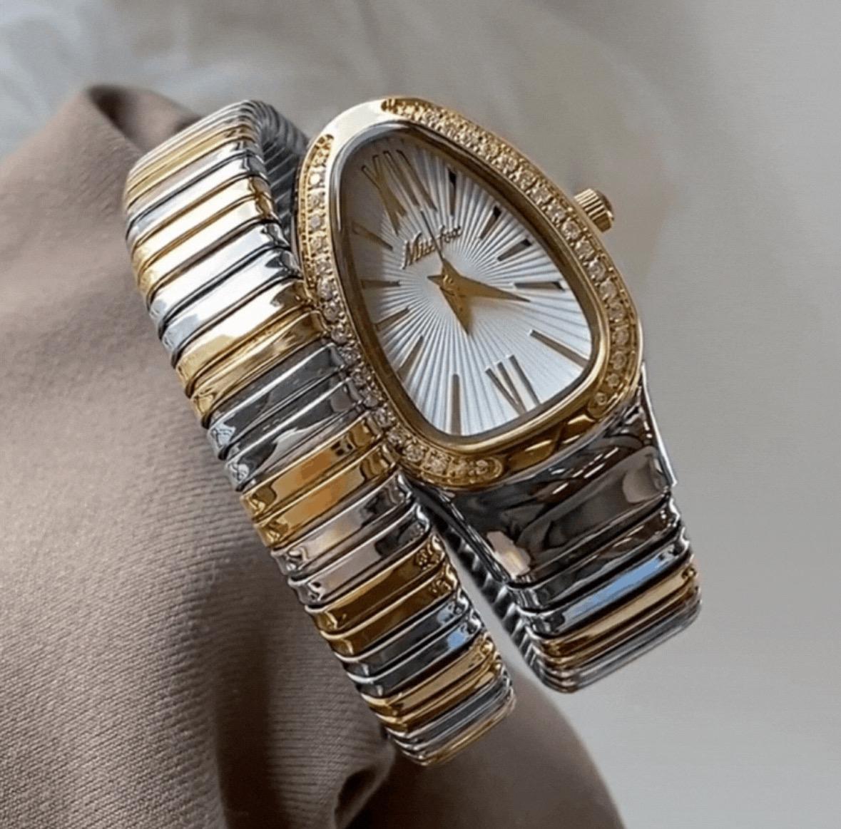 Luxury snake watch, Vintage women watch, gold watch,double circle design