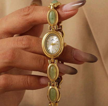 Gold gemstone green women’s watch | Vintage inspired