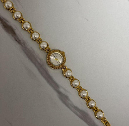 Vintage pearl Watch, Women Gold Watch