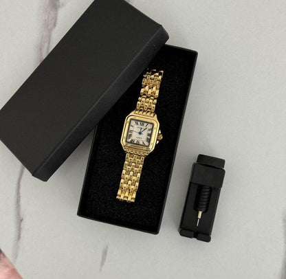 Square Dial Gold Vintage Women Panthere style Watch