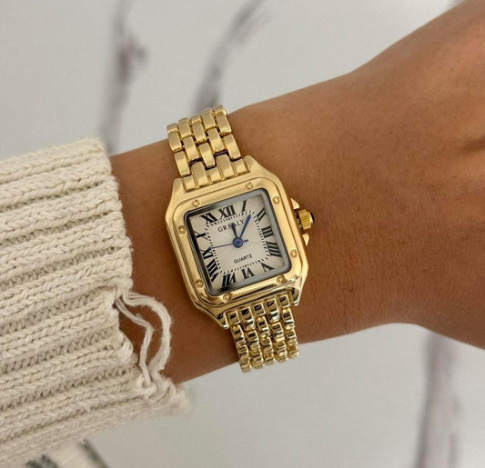 Square Dial Gold Vintage Women Panthere style Watch