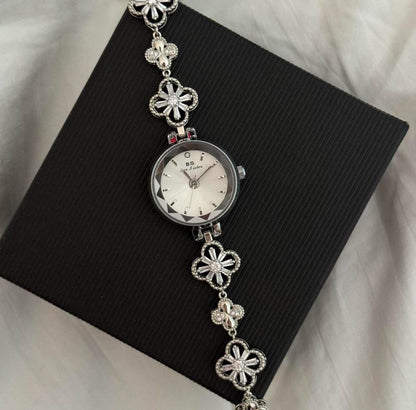 Vintage dainty silver watch, Women Watch gemstone
