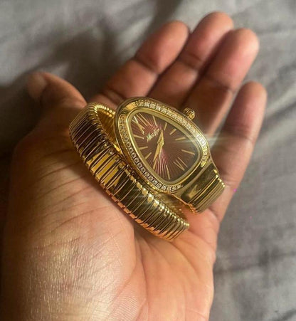 Luxury snake watch, Vintage women watch, gold watch,double circle design