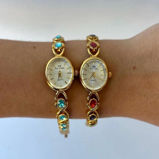 Vintage Gold Women gemstone watch