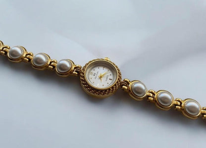 Vintage pearl Watch, Women Gold Watch