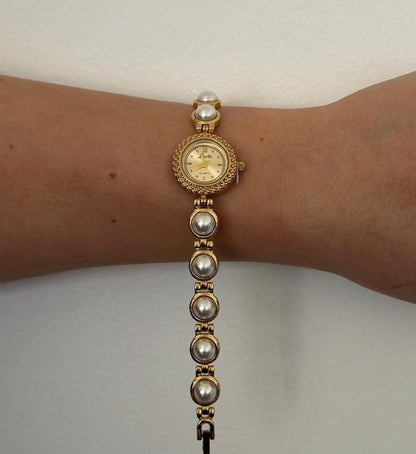 Vintage pearl Watch, Women Gold Watch