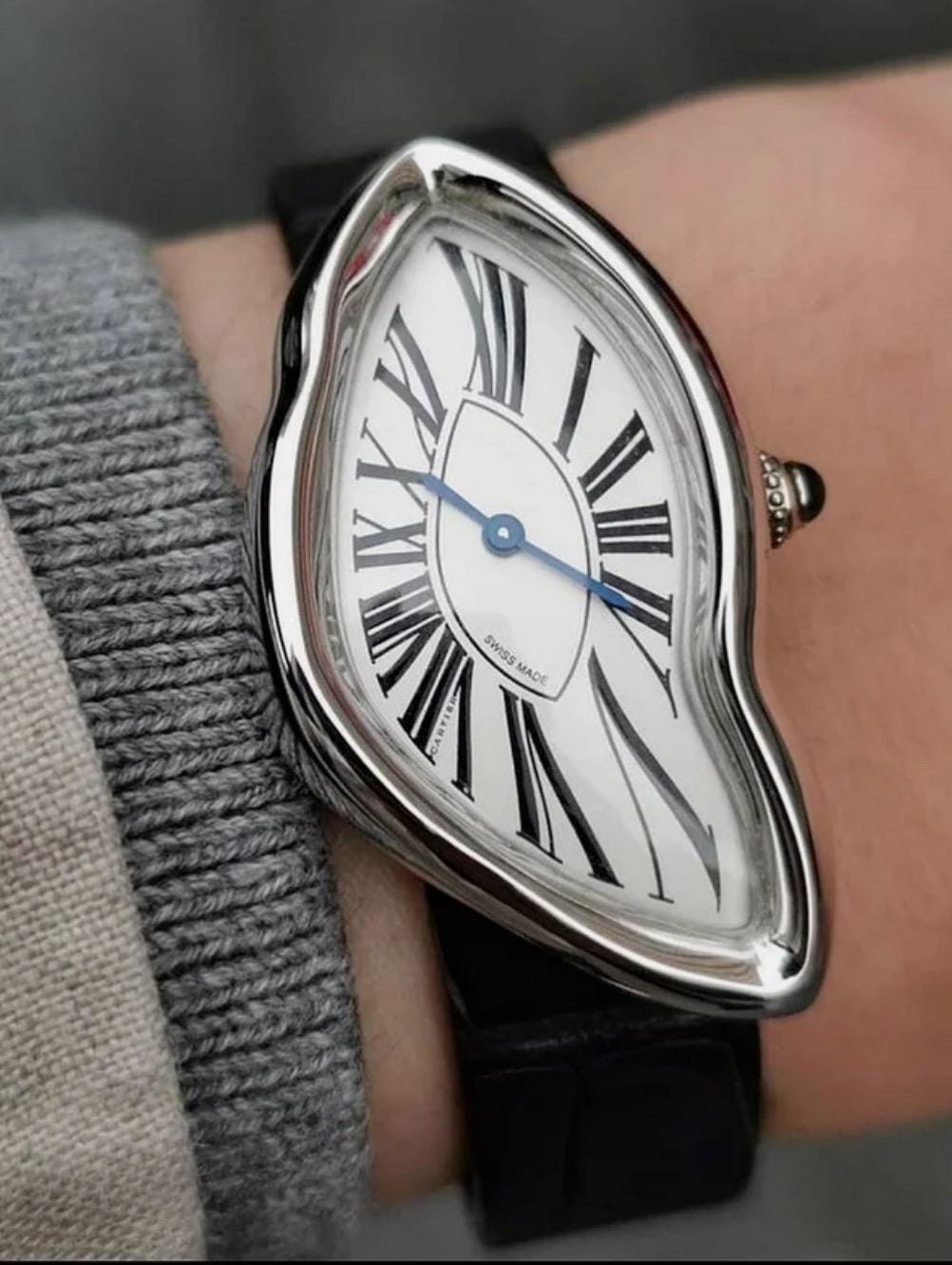 Luxury vintage inspired leather gold watch, Melting watch Unisex crash