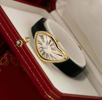 Luxury vintage inspired leather gold watch, Melting watch Unisex crash