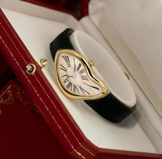 Luxury vintage inspired leather gold watch, Melting watch Unisex crash