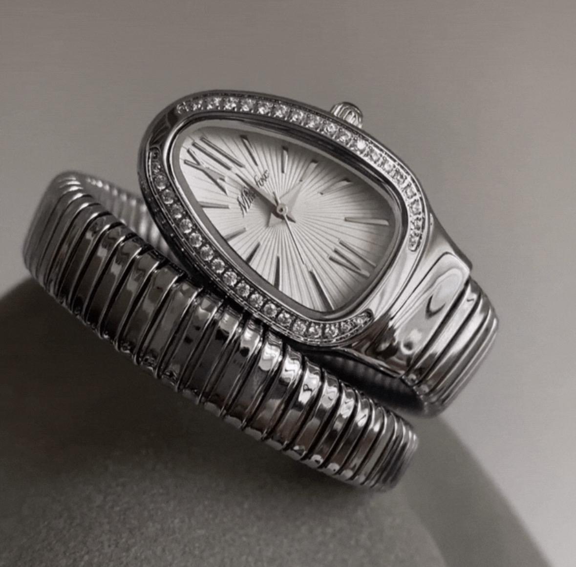 Luxury snake watch, Vintage women watch, gold watch,double circle design